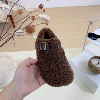 Pantofi pentru copii în stil coreean, cu partea superioară pufoasă, închidere Velcro, talpă din cauciuc, construcție groasă, pentru vârste 1–12 ani