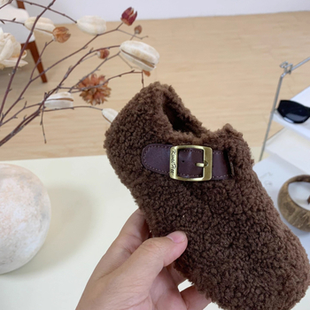 Pantofi pentru copii în stil coreean, cu partea superioară pufoasă, închidere Velcro, talpă din cauciuc, construcție groasă, pentru vârste 1–12 ani