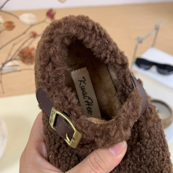 Pantofi pentru copii în stil coreean, cu partea superioară pufoasă, închidere Velcro, talpă din cauciuc, construcție groasă, pentru vârste 1–12 ani