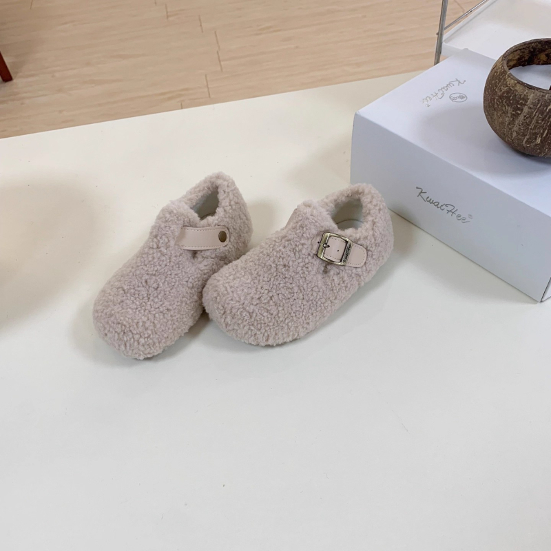 Pantofi pentru copii în stil coreean, cu partea superioară pufoasă, închidere Velcro, talpă din cauciuc, construcție groasă, pentru vârste 1–12 ani