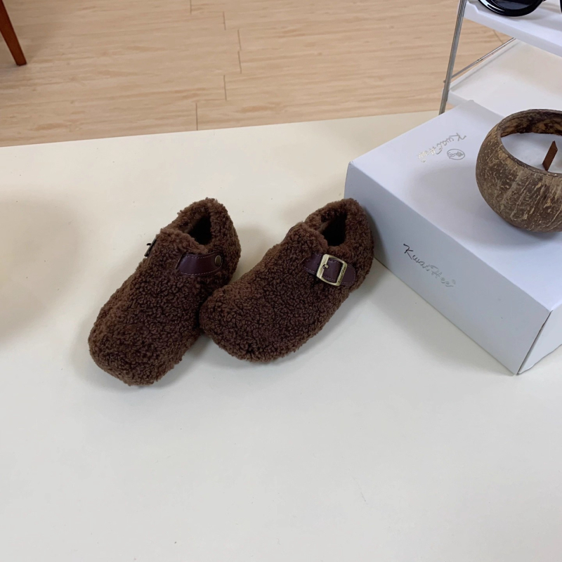 Pantofi pentru copii în stil coreean, cu partea superioară pufoasă, închidere Velcro, talpă din cauciuc, construcție groasă, pentru vârste 1–12 ani