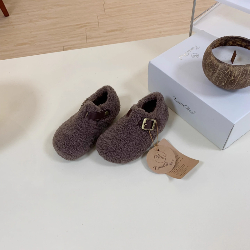 Pantofi pentru copii în stil coreean, cu partea superioară pufoasă, închidere Velcro, talpă din cauciuc, construcție groasă, pentru vârste 1–12 ani