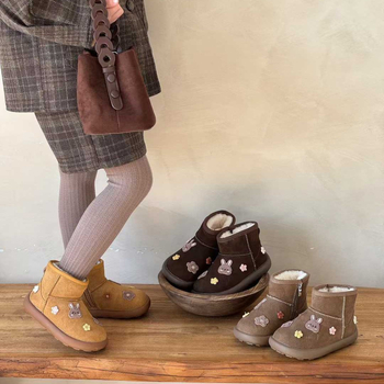 Uniszex téli boka bakancs bársonyos felsőrésszel és gyapot szigeteléssel, rajzfilm mintázat gyerekeknek 7–16 évesek