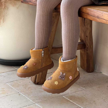 Uniszex téli boka bakancs bársonyos felsőrésszel és gyapot szigeteléssel, rajzfilm mintázat gyerekeknek 7–16 évesek