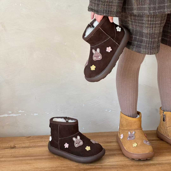 Uniszex téli boka bakancs bársonyos felsőrésszel és gyapot szigeteléssel, rajzfilm mintázat gyerekeknek 7–16 évesek