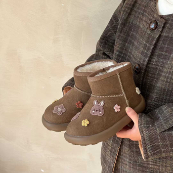 Uniszex téli boka bakancs bársonyos felsőrésszel és gyapot szigeteléssel, rajzfilm mintázat gyerekeknek 7–16 évesek