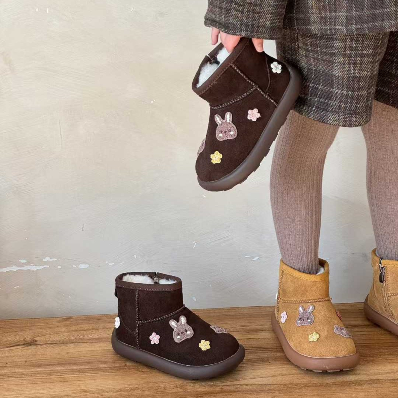 Uniszex téli boka bakancs bársonyos felsőrésszel és gyapot szigeteléssel, rajzfilm mintázat gyerekeknek 7–16 évesek