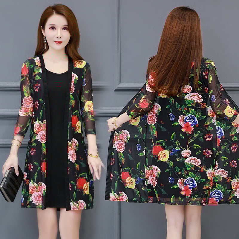 UV защита мрежест кардиган тип шал, три четвърти ръкав, Vinylon, Хараджуку стил