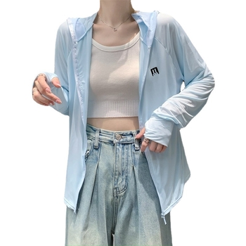 Женски качулков жакет за UV защита, ледено-копринен плат, дишащ, ултра лек, дълъг ръкав