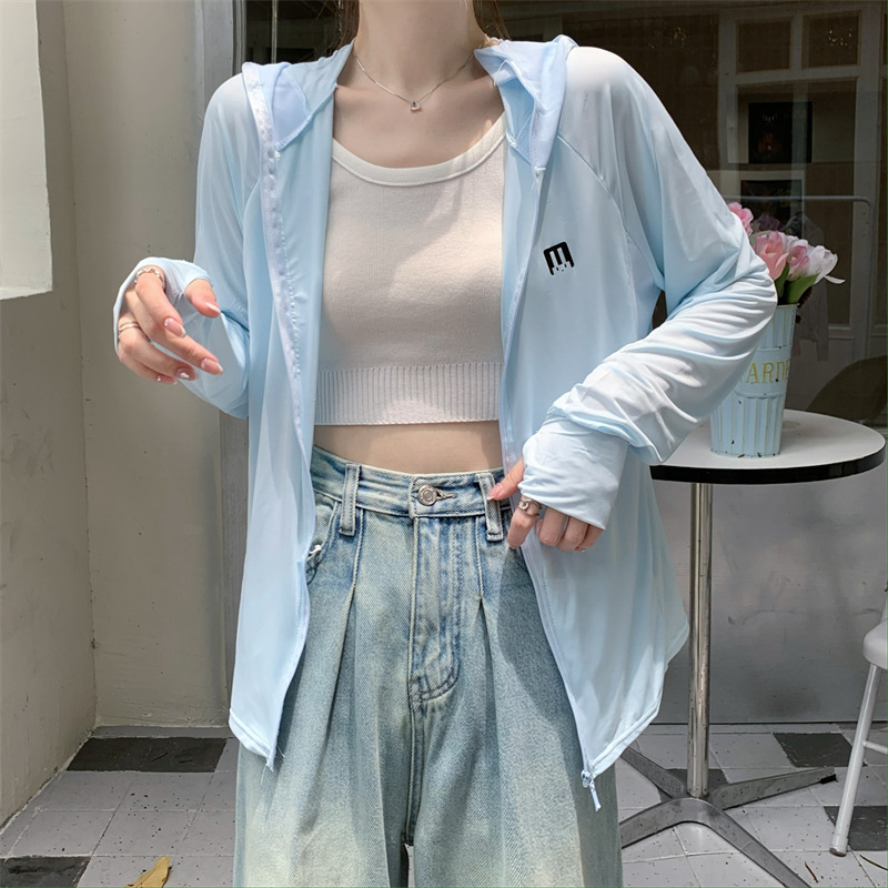 Женски качулков жакет за UV защита, ледено-копринен плат, дишащ, ултра лек, дълъг ръкав