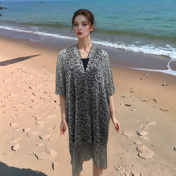 Καρντιγάν μπικίνι με λεοπάρ μοτίβο, προστασία από τον ήλιο, 100% πολυεστέρας, άνοιξη 2025
