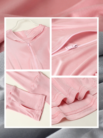 Дамски свободен модел копринено Mulberry слънцезащитно дълъг ръкав кардиган с качулка, цип, дължина 50–65 см, UPF50+