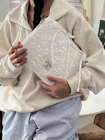 Geantă de depozitare pentru tabletă și laptop din bumbac, cu funda jacquard — Anti-furt, model floral, căptușeală poliester, stil street fashion