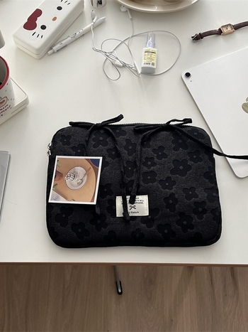 Geantă de depozitare pentru tabletă și laptop din bumbac, cu funda jacquard — Anti-furt, model floral, căptușeală poliester, stil street fashion