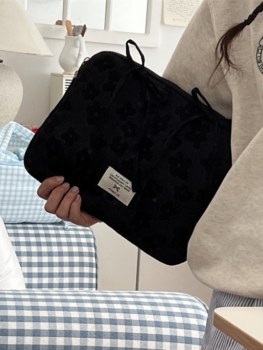 Geantă de depozitare pentru tabletă și laptop din bumbac, cu funda jacquard — Anti-furt, model floral, căptușeală poliester, stil street fashion