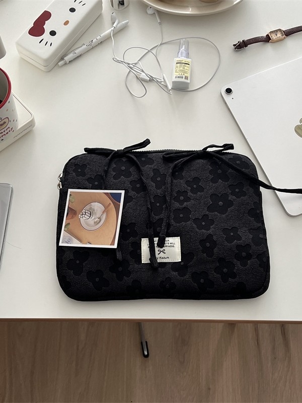 Geantă de depozitare pentru tabletă și laptop din bumbac, cu funda jacquard — Anti-furt, model floral, căptușeală poliester, stil street fashion