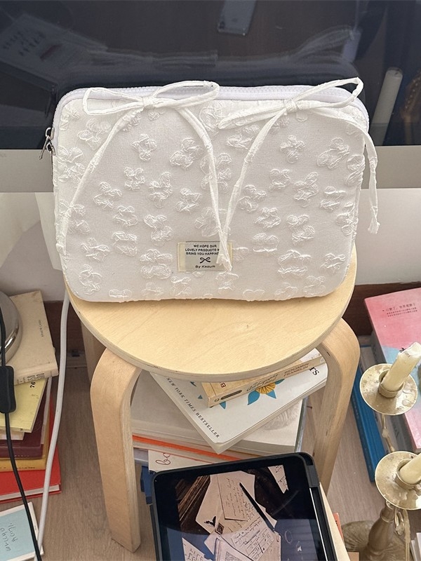 Geantă de depozitare pentru tabletă și laptop din bumbac, cu funda jacquard — Anti-furt, model floral, căptușeală poliester, stil street fashion