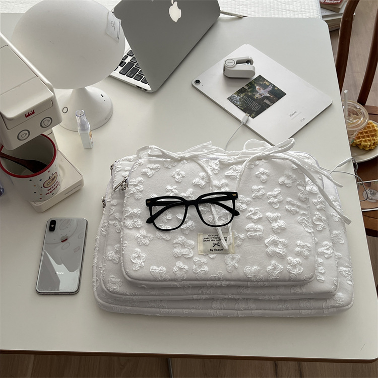 Geantă de depozitare pentru tabletă și laptop din bumbac, cu funda jacquard — Anti-furt, model floral, căptușeală poliester, stil street fashion