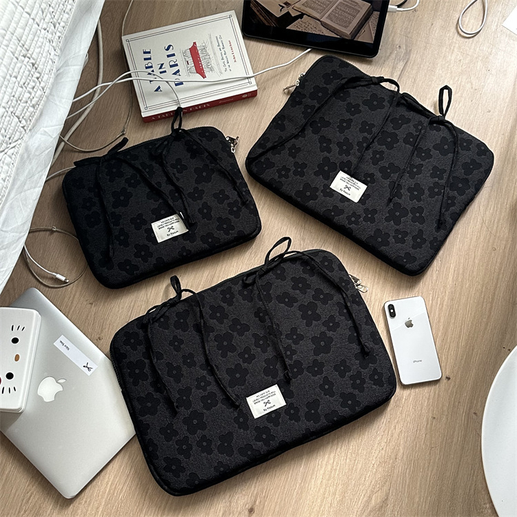 Geantă de depozitare pentru tabletă și laptop din bumbac, cu funda jacquard — Anti-furt, model floral, căptușeală poliester, stil street fashion