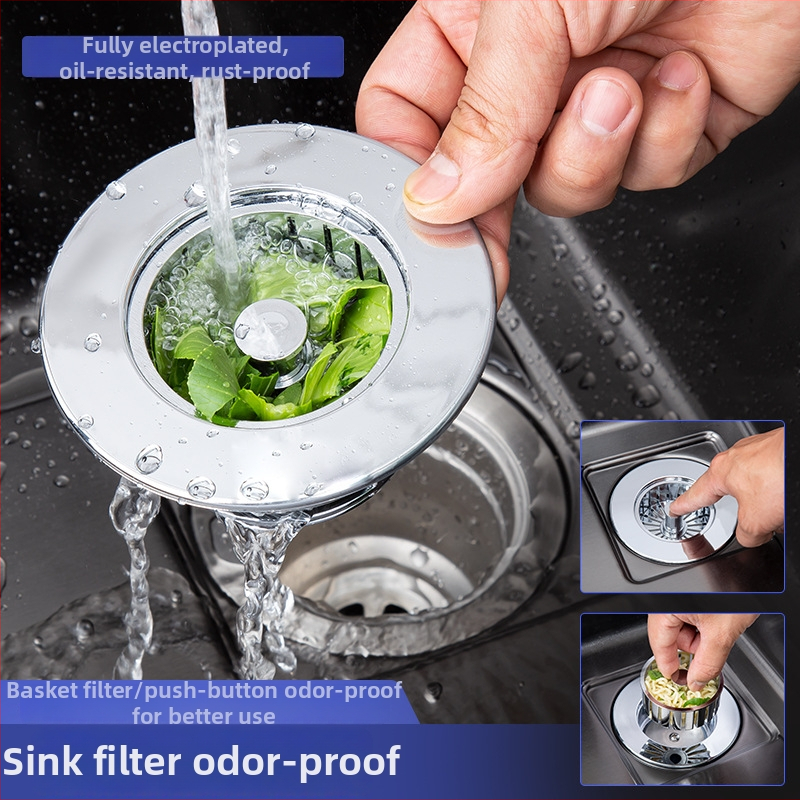Čep odvod za sudoper s filtrom – dizajn s pomičnim jezgrom, plast + bakar, moderni minimalistički stil