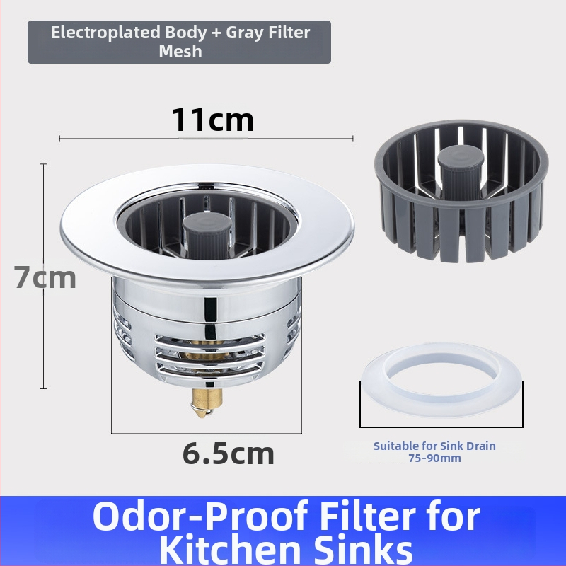 Čep odvod za sudoper s filtrom – dizajn s pomičnim jezgrom, plast + bakar, moderni minimalistički stil