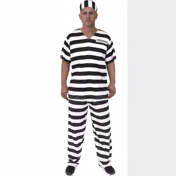 Unisex kostim zatvorenika za Halloween s prugastim uzorkom - poliester tkanina, vlakna regenerirane celuloze ≥95%, za scenske izvedbe/maškare, do 17 godina