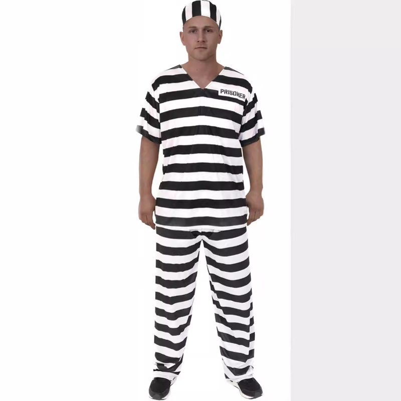 Unisex kostim zatvorenika za Halloween s prugastim uzorkom - poliester tkanina, vlakna regenerirane celuloze ≥95%, za scenske izvedbe/maškare, do 17 godina