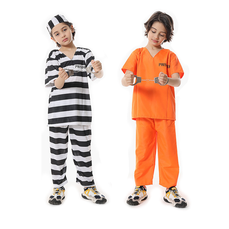 Unisex kostim zatvorenika za Halloween s prugastim uzorkom - poliester tkanina, vlakna regenerirane celuloze ≥95%, za scenske izvedbe/maškare, do 17 godina