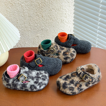 Dječje zimske cipele u Birkenstock stilu, leopard uzorak, zatvarač na Velcro, fleece podstava, gumeni potplat