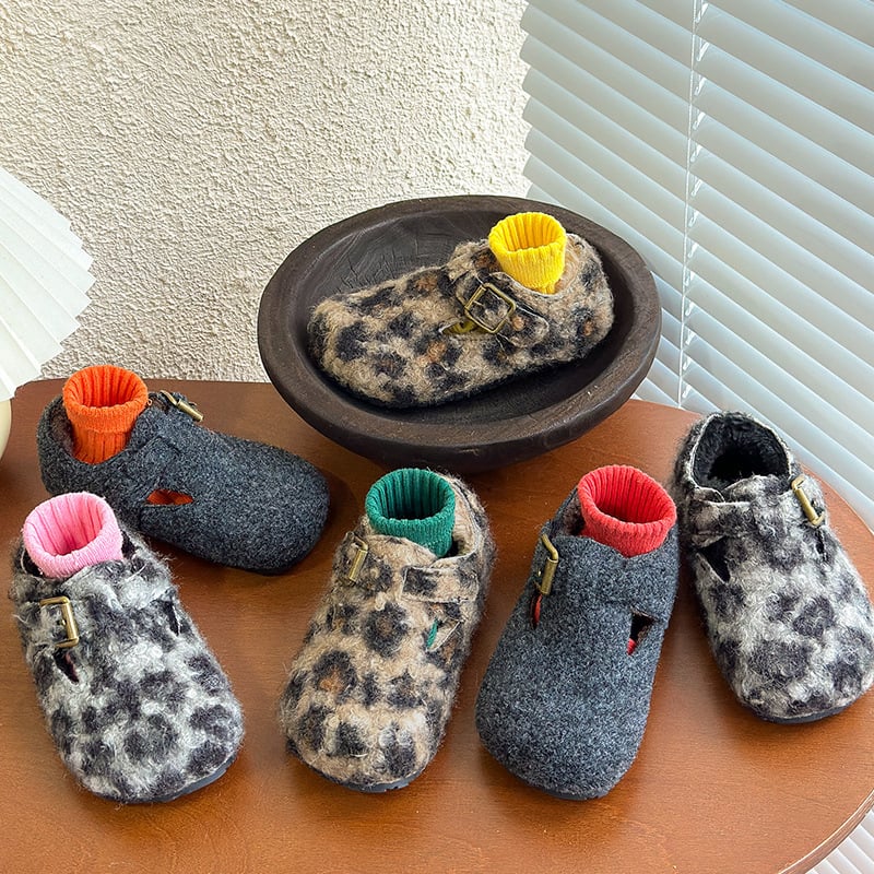 Dječje zimske cipele u Birkenstock stilu, leopard uzorak, zatvarač na Velcro, fleece podstava, gumeni potplat