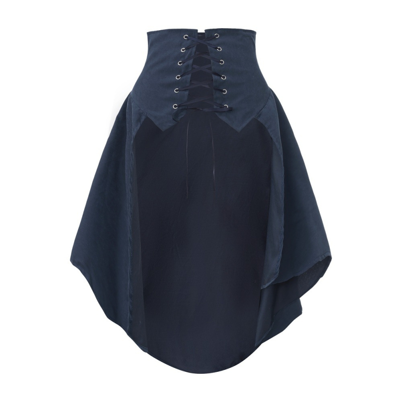 Nankang Bluebird Suknja s vezicama u struku, visoki struk, srednjovjekovni stil, asimetričan rub, poliester, kostim za pozornicu cosplay