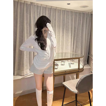 Дамска блуза със слънцезащита, голямо деколте, дълги ръкави, ултра къса дължина, свободна кройка, смес от вискоза и еластан, UPF30+