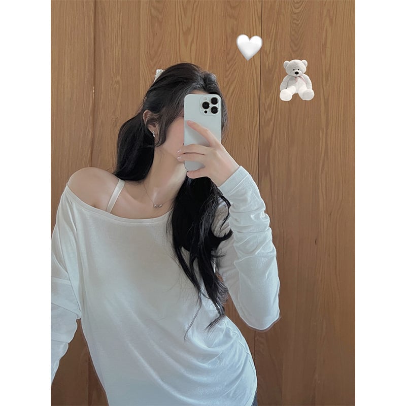 Дамска блуза със слънцезащита, голямо деколте, дълги ръкави, ултра къса дължина, свободна кройка, смес от вискоза и еластан, UPF30+