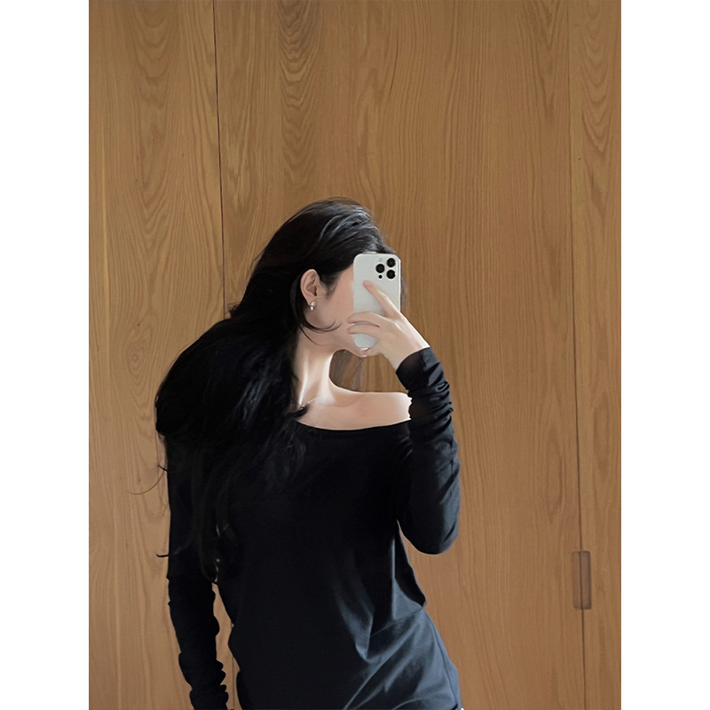 Дамска блуза със слънцезащита, голямо деколте, дълги ръкави, ултра къса дължина, свободна кройка, смес от вискоза и еластан, UPF30+