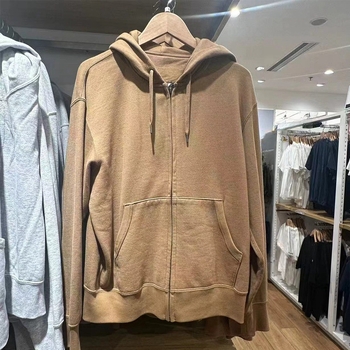 Unisex κουκούλα με φερμουάρ από corduroy με rabbit fur (96%+), κορεατικό στυλ, χαλαρή γραμμή