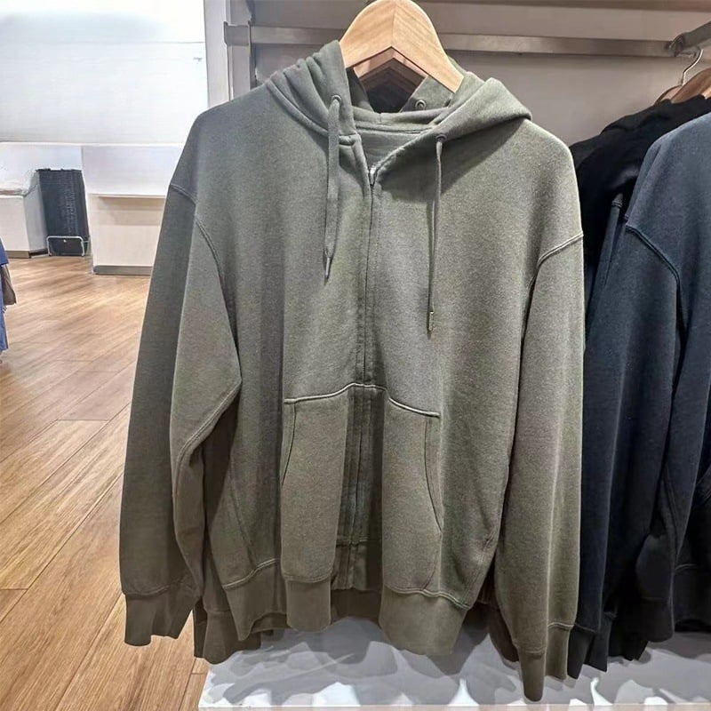 Unisex κουκούλα με φερμουάρ από corduroy με rabbit fur (96%+), κορεατικό στυλ, χαλαρή γραμμή