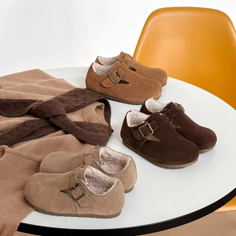 Dječje cipele s baršunastim gornjim dijelom i plišanom unutrašnjošću, Velcro kopča, gumeni potplat, debeli potplat, za djecu 4-12 godina, zima 2025