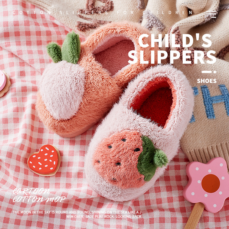 Nove dječje pliš papuče s zatvorenim petom – Strawberry Princess, kućne zimske papuče za djecu