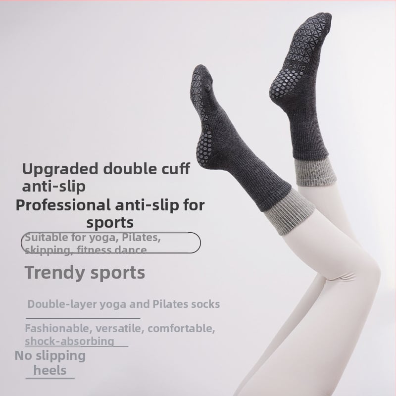 Дамски памучни чорапи за йога, средна дължина, нехлъзгащи се, двойно-слойни терри за попиване на пот и дезодориращ ефект