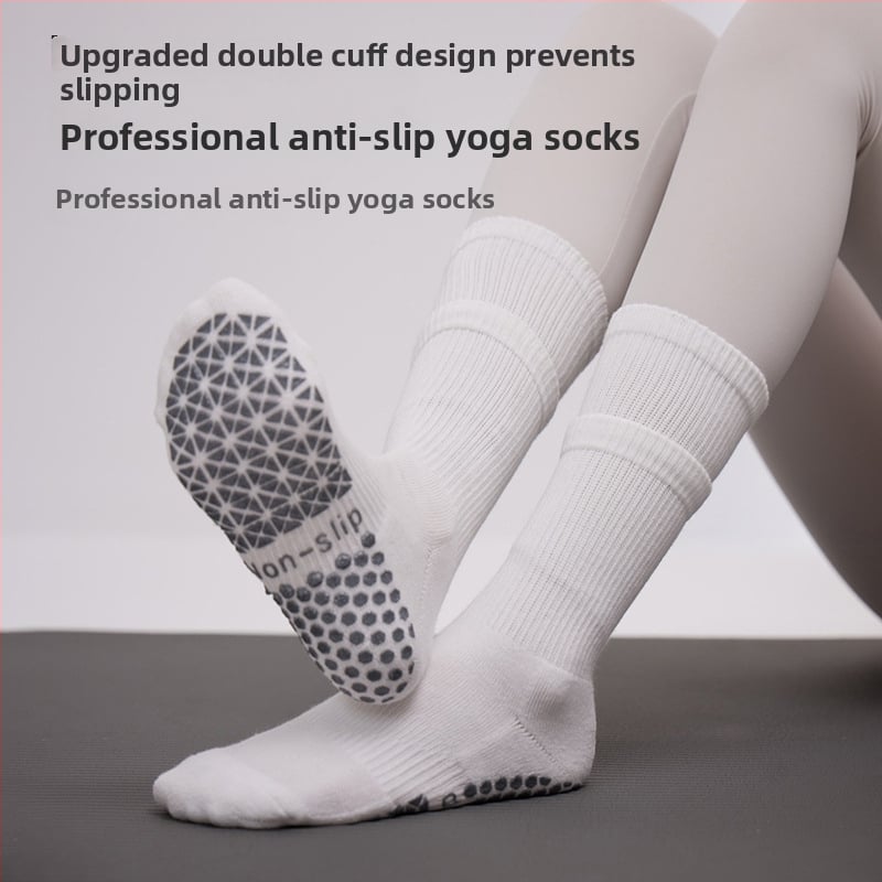Дамски памучни чорапи за йога, средна дължина, нехлъзгащи се, двойно-слойни терри за попиване на пот и дезодориращ ефект