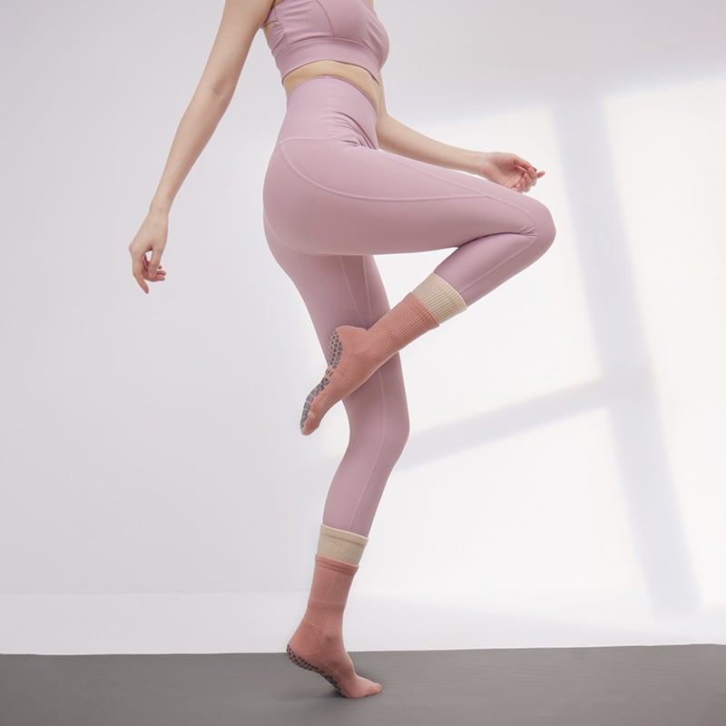 Дамски памучни чорапи за йога, средна дължина, нехлъзгащи се, двойно-слойни терри за попиване на пот и дезодориращ ефект