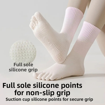 Fengzu Home Женски чорапи за йога с пет пръста, средна дължина до подбедрицата, градиентен модел, памук, силикон противохлъзване