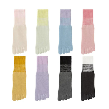 Fengzu Home Женски чорапи за йога с пет пръста, средна дължина до подбедрицата, градиентен модел, памук, силикон противохлъзване