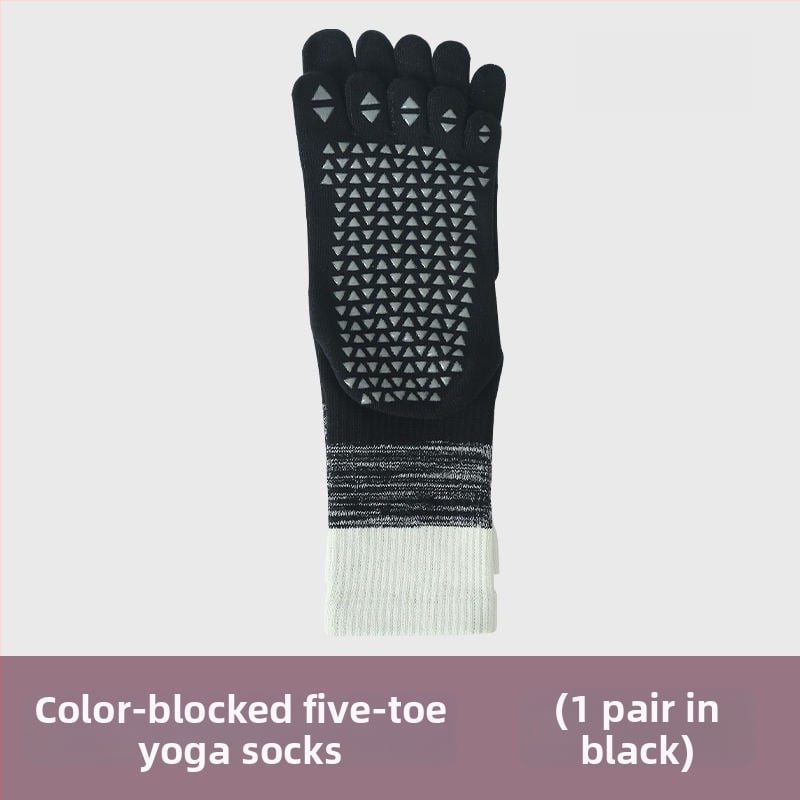 Fengzu Home Женски чорапи за йога с пет пръста, средна дължина до подбедрицата, градиентен модел, памук, силикон противохлъзване