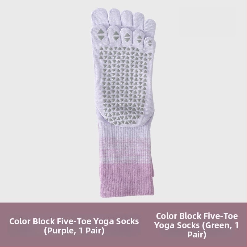 Fengzu Home Женски чорапи за йога с пет пръста, средна дължина до подбедрицата, градиентен модел, памук, силикон противохлъзване