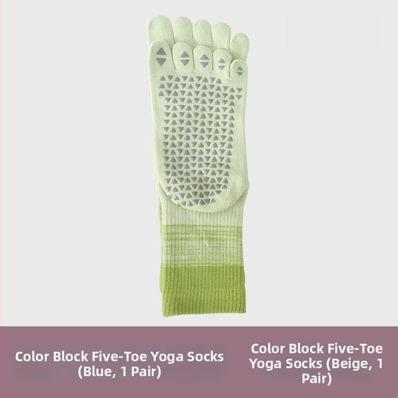 Fengzu Home Женски чорапи за йога с пет пръста, средна дължина до подбедрицата, градиентен модел, памук, силикон противохлъзване