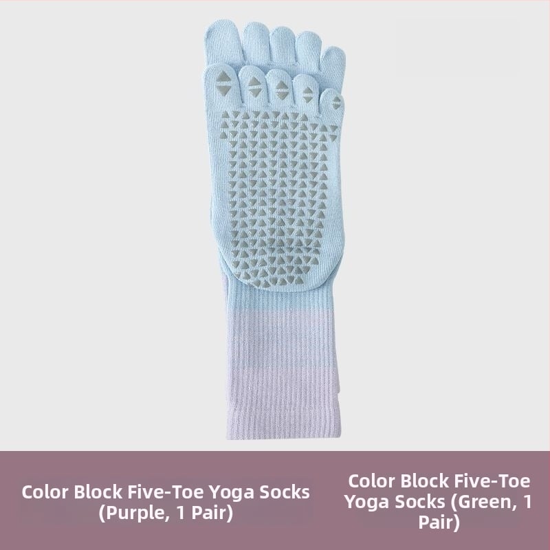 Fengzu Home Женски чорапи за йога с пет пръста, средна дължина до подбедрицата, градиентен модел, памук, силикон противохлъзване