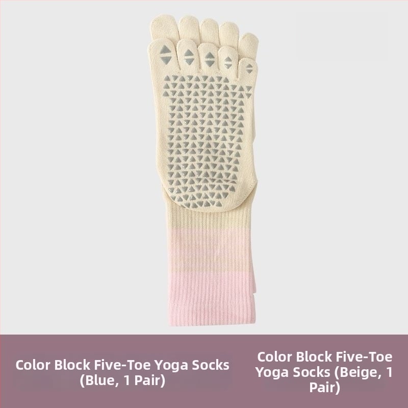Fengzu Home Женски чорапи за йога с пет пръста, средна дължина до подбедрицата, градиентен модел, памук, силикон противохлъзване