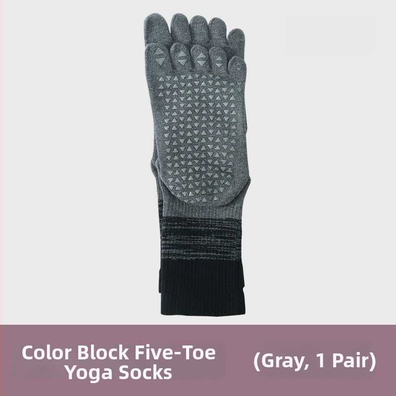 Fengzu Home Женски чорапи за йога с пет пръста, средна дължина до подбедрицата, градиентен модел, памук, силикон противохлъзване