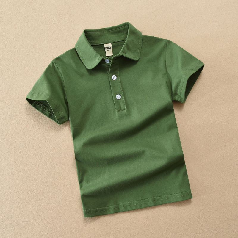 Поло риза за деца, 100% памук, къс ръкав, корейски стил, едноцветна, бродирана